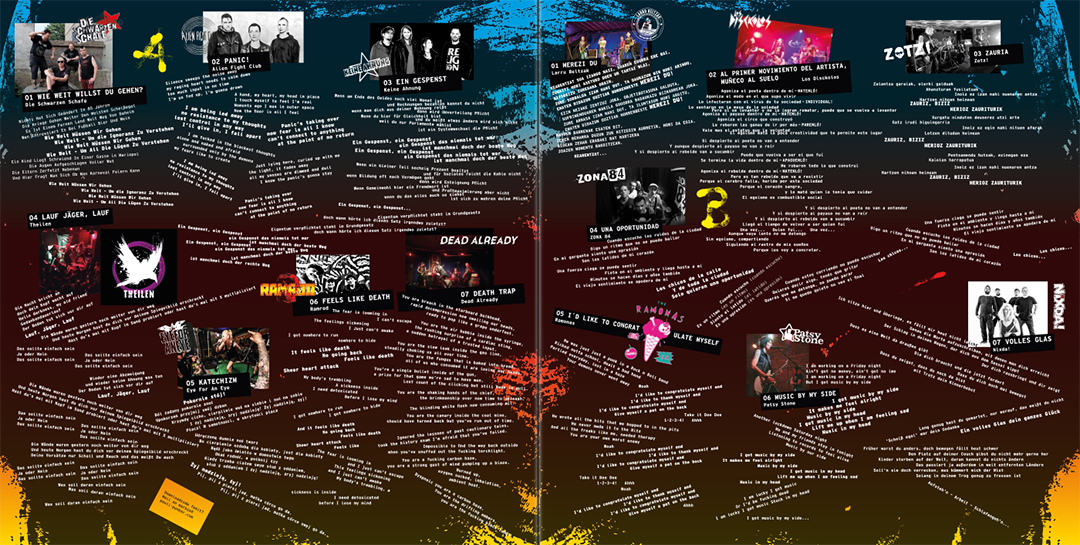 LP-Cover-Design und Artwork für eine Punk Compilation – Inlet mit Lyrics