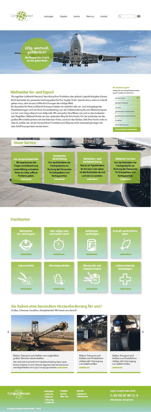 Website für ein Transportunternehmen: Unterseite