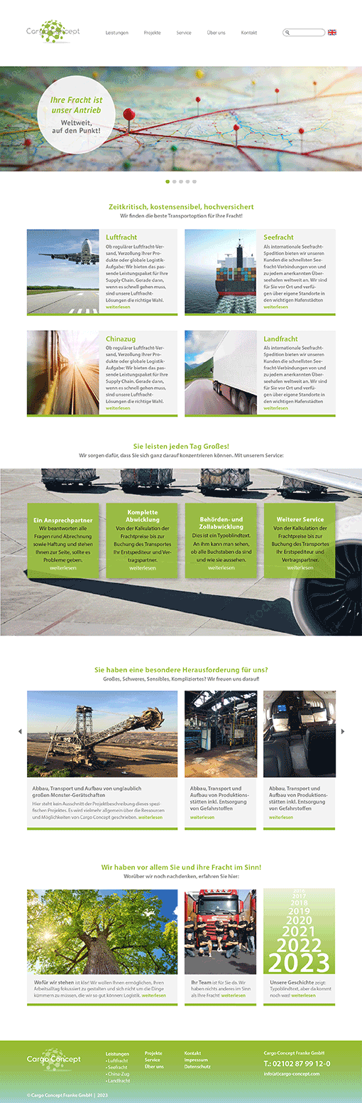Website für ein Transportunternehmen: Startseite
